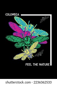 colombia feel the nature,t-shirt design fashion insect illustration