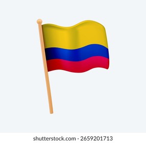 Colombia Flag 3D icon vector. Colombia flag modern icon. Waving in the Wind on Pole. Colombia 3D ribbon flag Bent waving