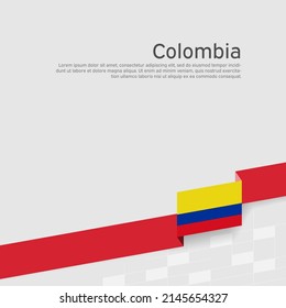 Fondo de la bandera de Colombia. Cartel patriótico colombiano estatal, portada. Bandera de color de cinta de color de colombia sobre un fondo blanco. Afiche nacional. Diseño plano vectorial tricolor
