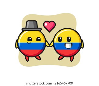 colombia flag badge cartoon character couple with fall in love gesture , cute style design for t shirt, sticker, logo element