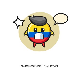 colombia flag badge character cartoon with shocked gesture , cute style design for t shirt, sticker, logo element