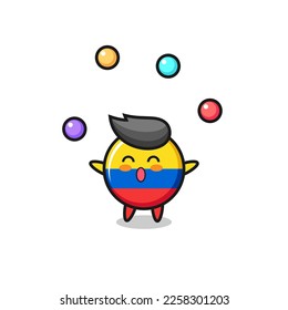 the colombia flag badge circus cartoon juggling a ball , cute style design for t shirt, sticker, logo element