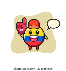 colombia flag badge illustration cartoon with number 1 fans glove , cute style design for t shirt, sticker, logo element