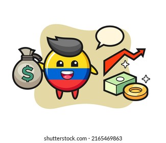 colombia flag badge illustration cartoon holding money sack , cute style design for t shirt, sticker, logo element