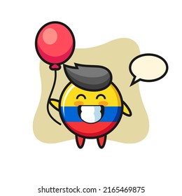 colombia flag badge mascot illustration is playing balloon , cute style design for t shirt, sticker, logo element