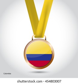 Colombia Flag in Bronze Medal. Olympic Game Bronze Medal. Vector Illustration