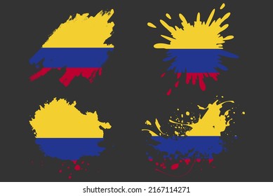Juego de vectores de salpicadura de la bandera de Colombia, activo del logo del país, concepto de ilustración de gruns de pintura, efecto de grifo del pincel de la bandera de Colombia, máscara de salpicadura de agua, idea del logo de la bandera del país creativo