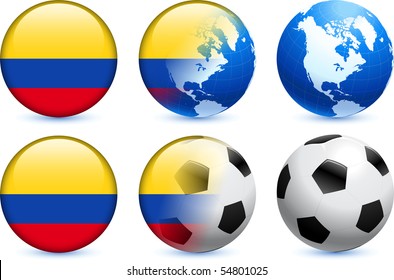 Colombia Flag Button with Global Soccer Event Original Illustration