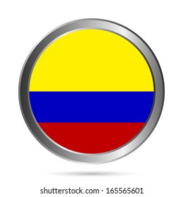 Colombia flag button on a white background. Vector illustration.