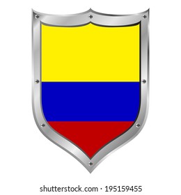 Colombia flag button on a white background. Vector illustration.