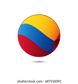 Colombia flag button with shadow on a white background. Vector illustration.