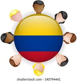 Colombia Flag Button Teamwork People Group - Vector