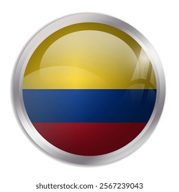 Colombia flag - glossy circle button displays a colorful flag representing a country cultural identity and heritage. The essence of national pride and unity.