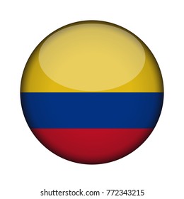 colombia Flag in glossy round button of icon. colombia emblem isolated on white background. National concept sign. Independence Day. Vector illustration.
