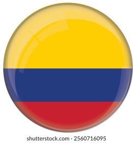 Colombia flag with glossy rounded button for football team and national emblem