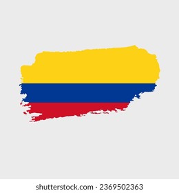 Bandera de Colombia con textura gruesa. Ilustración vectorial de la bandera de Colombia pintada con pincel con efecto de grunge y trazo de acuarela. Feliz Día de la Independencia.