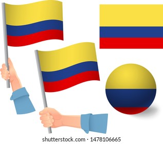 Colombia flag in hand set. Ball flag. National flag of Colombia vector illustration