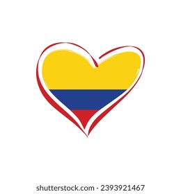 Colombia flag with a heart shape, isolated on a white background for Colombia Independence Day. Vector illustration.