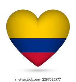 Bandera de Colombia en forma de corazón. Ilustración vectorial.