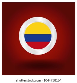 colombia flag. colombia flag icon button with steel circle