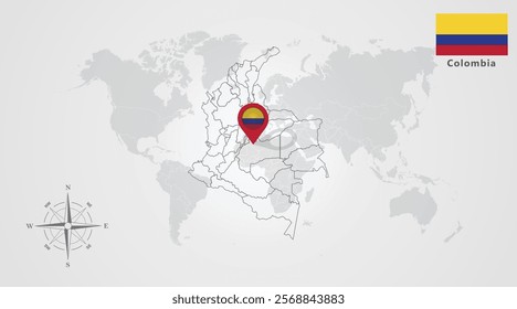 Colombia flag icon design with map outline, Template with the national flag and map 