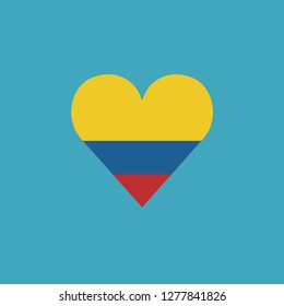 Colombia flag icon in a heart shape in flat design. Independence day or National day holiday concept.