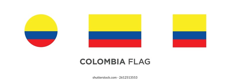 Colombia Flag icon set, shapes in square, rectangle and round, vector illustration isolated on white background