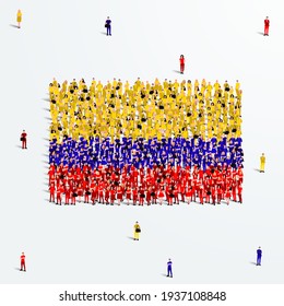 Colombia Flag. A Large Group Of People Form To Create The Shape Of The Colombia Flag. Vector Illustration.