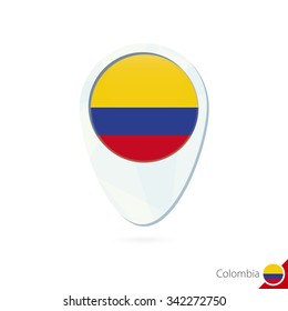 Icono de mapa de ubicación de la bandera colombiana sobre fondo blanco. Ilustración vectorial.