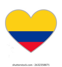 Bandeira da Colômbia. Bandeira do amor da Colômbia. Bandeira da Colômbia em forma de coração. Símbolo de amor. Ilustração vetorial