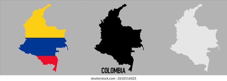 Colombia flag and map shape black and gray color.