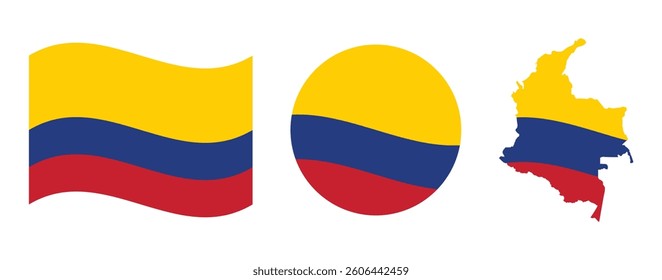 Colombia flag map wave set