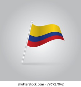 colombia flag. The national flag of colombia on a pole. The waving flag. The sign and symbol of the country. Realistic vector on white.