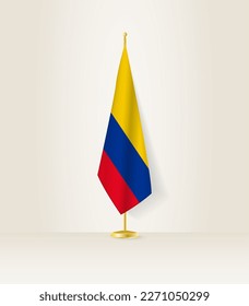 Colombia flag on a flag stand. Vector illustration.