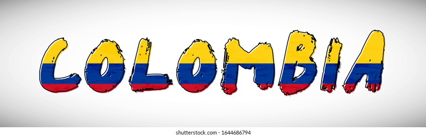 Bandera de Colombia en la tipografía de texto. Banner de nombre de país. Fondo de tipografía creativa.