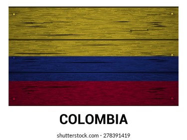 Colombia flag on wood texture background - vector illustration