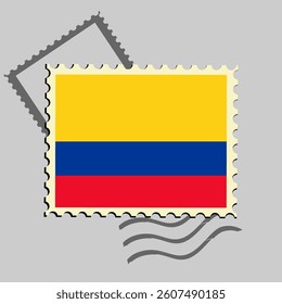 Colombia flag postage stamp. Isolated vector illustration on grey post stamp background