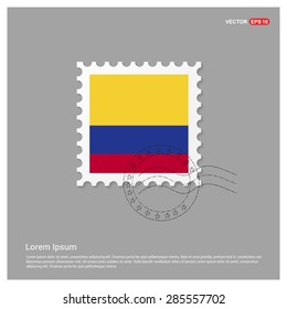 Colombia Flag Postage Stamp on white background. Vector illustration.