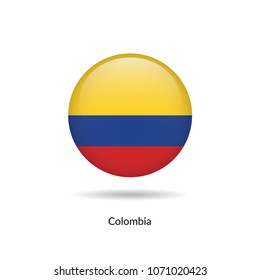 Colombia flag - round glossy button. Vector Illustration.
