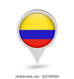 Colombia Flag Round Pin Icon. Vector icon.