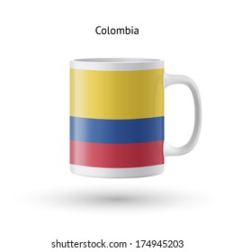 Colombia flag souvenir mug isolated on white background. Vector illustration.