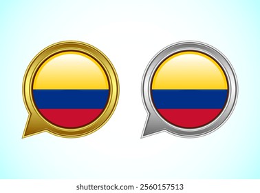 Colombia flag speech bubble. Speaking flag icon in gold and silver color