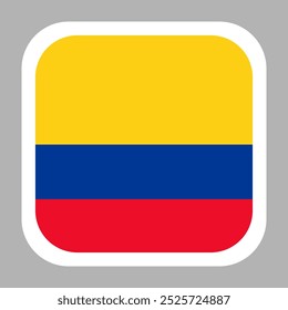 Colombia flag square flat vector with rounded corners and white border, vector illustration