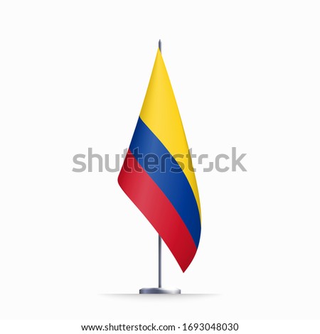 Colombia flag state symbol isolated on background national banner. Greeting card National Independence Day of the Republic of Colombia. Illustration banner with realistic state flag.