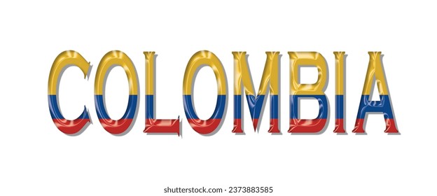 COLOMBIA flag text font, 3D COLOMBIA Font With Flag, 3D COLOMBIA Vector illustration