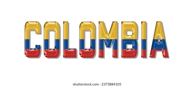 COLOMBIA flag text font, 3D COLOMBIA Font With Flag, 3D COLOMBIA Vector illustration