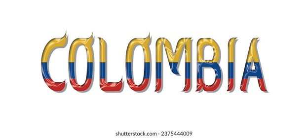 COLOMBIA flag text font, 3D COLOMBIA Font With Flag, 3D COLOMBIA Vector illustration