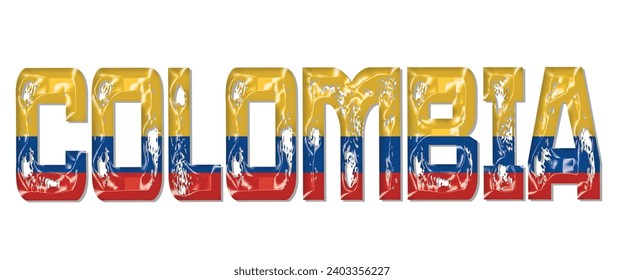 COLOMBIA flag text font, 3D COLOMBIA flag colorful background, COLOMBIA flag vector illustration