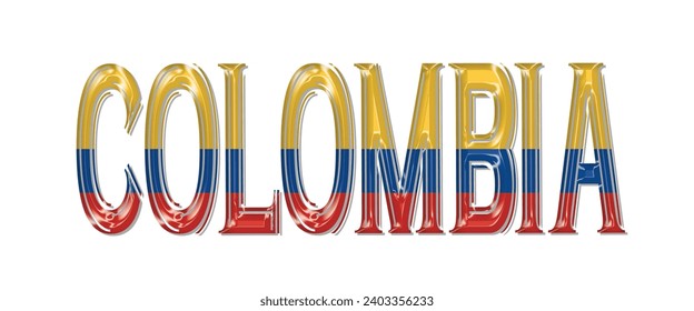 COLOMBIA flag text font, 3D COLOMBIA flag colorful background, COLOMBIA flag vector illustration