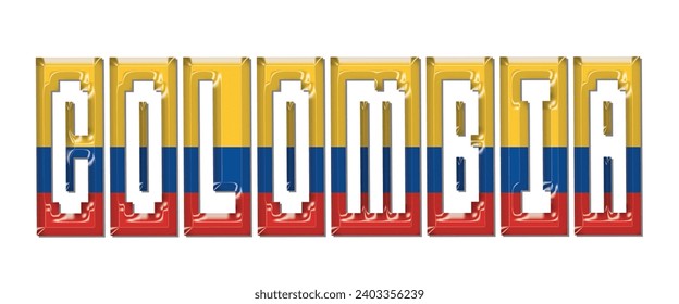 COLOMBIA flag text font, 3D COLOMBIA flag colorful background, COLOMBIA flag vector illustration